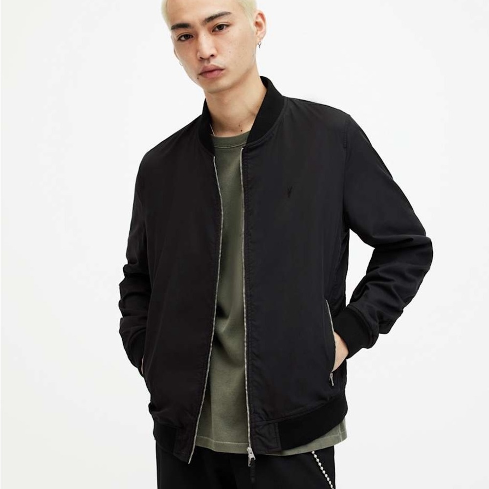 ALLSAINTS BASSETT RAMSKULL BOMBER JACKET Men’s XL Black Cotton Blend